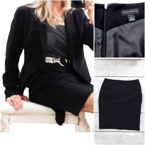 WORTHINGTON BLACK 2 PIECE LINED SKIRT SUIT - Picture 4 of 8